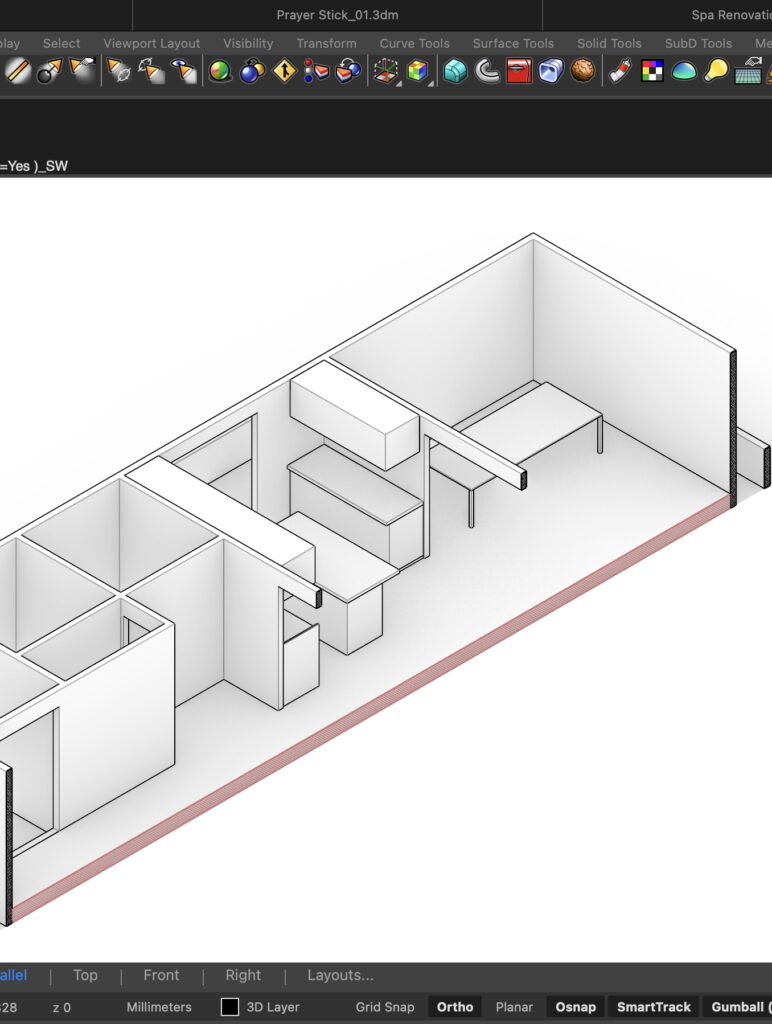 3D architectural modeling in progress using advanced design software, highlighting modern techniques for residential layout planning. This rendering showcases precise floor plans and spatial organization, ideal for parametric design enthusiasts and bespoke architectural projects